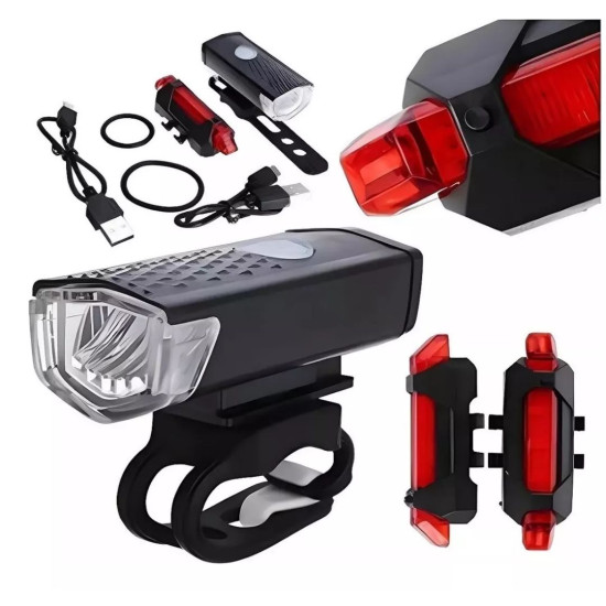 Farol LED + Lanterna Traseira Recarregáveis USB ZT3