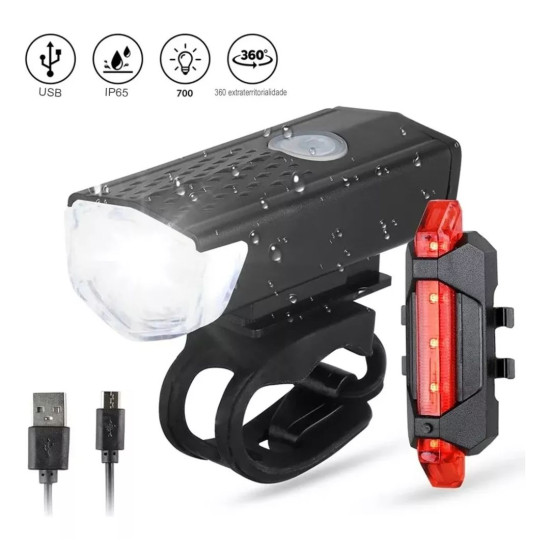 Farol LED + Lanterna Traseira Recarregáveis USB ZT3