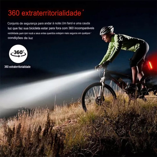 Farol LED + Lanterna Traseira Recarregáveis USB ZT3