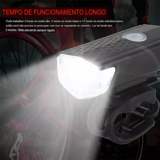Farol LED + Lanterna Traseira Recarregáveis USB ZT3
